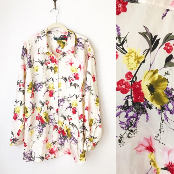 Lauren Ralph Lauren Tops - Ralph Lauren Floral Silky Twill Button Shirt X1091